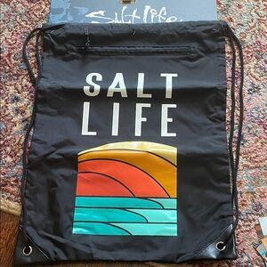 Salt Life Black and Multicolor Drawstring Backpack